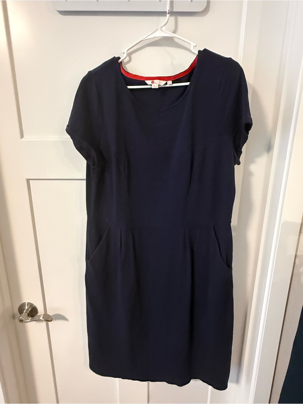 Boden Navy Short Sleeve Shift Dress with Red Trim size 14